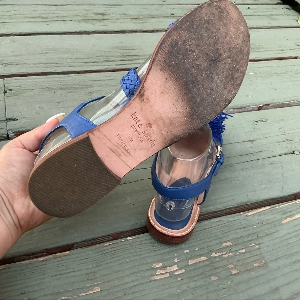 Kate Spade Sunset Sued Blue Tassels Strappy Sandals Size 8